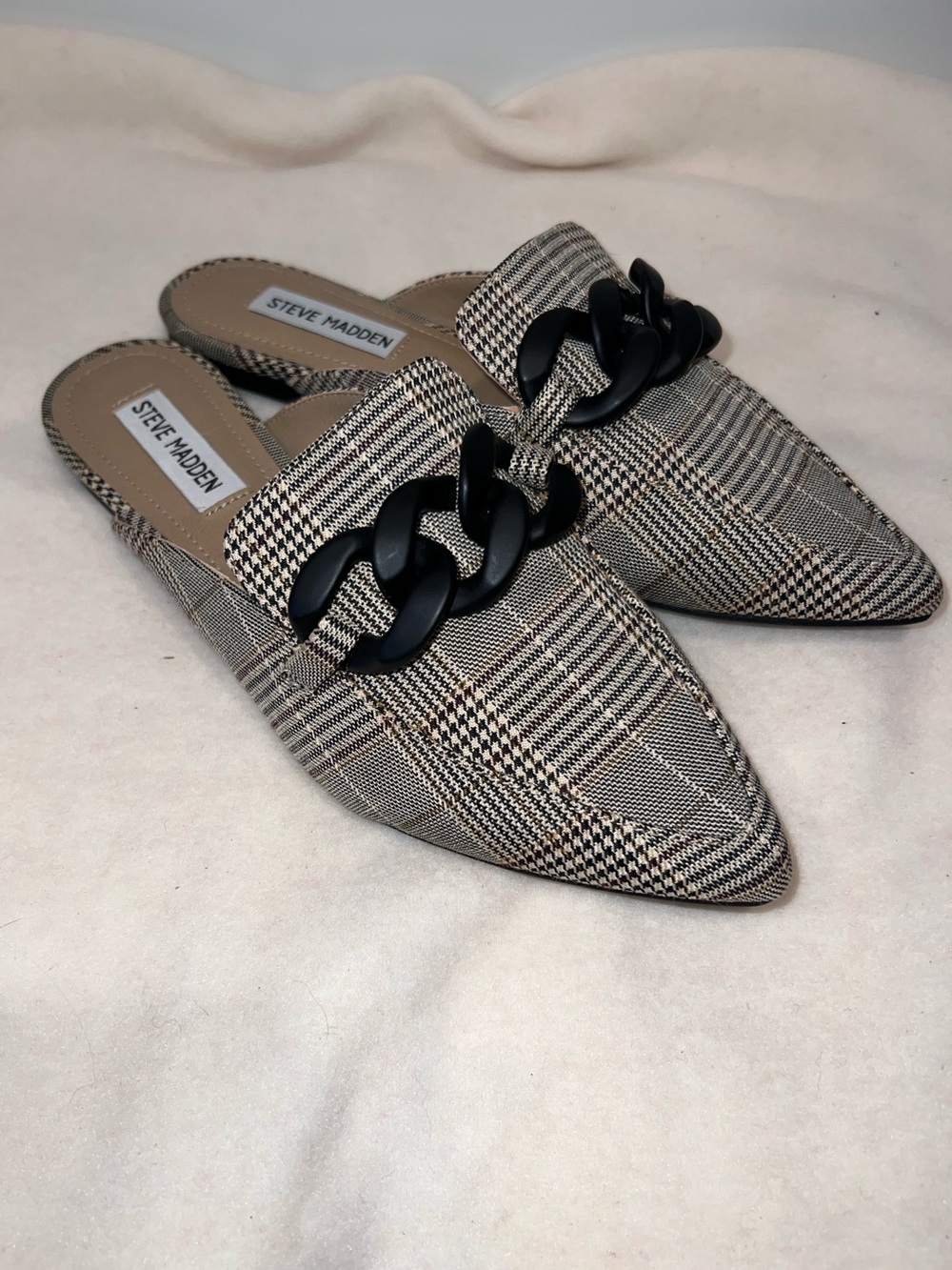 Steve Madden Fleur Pointed Toe Mule In Black Plaid Size 8